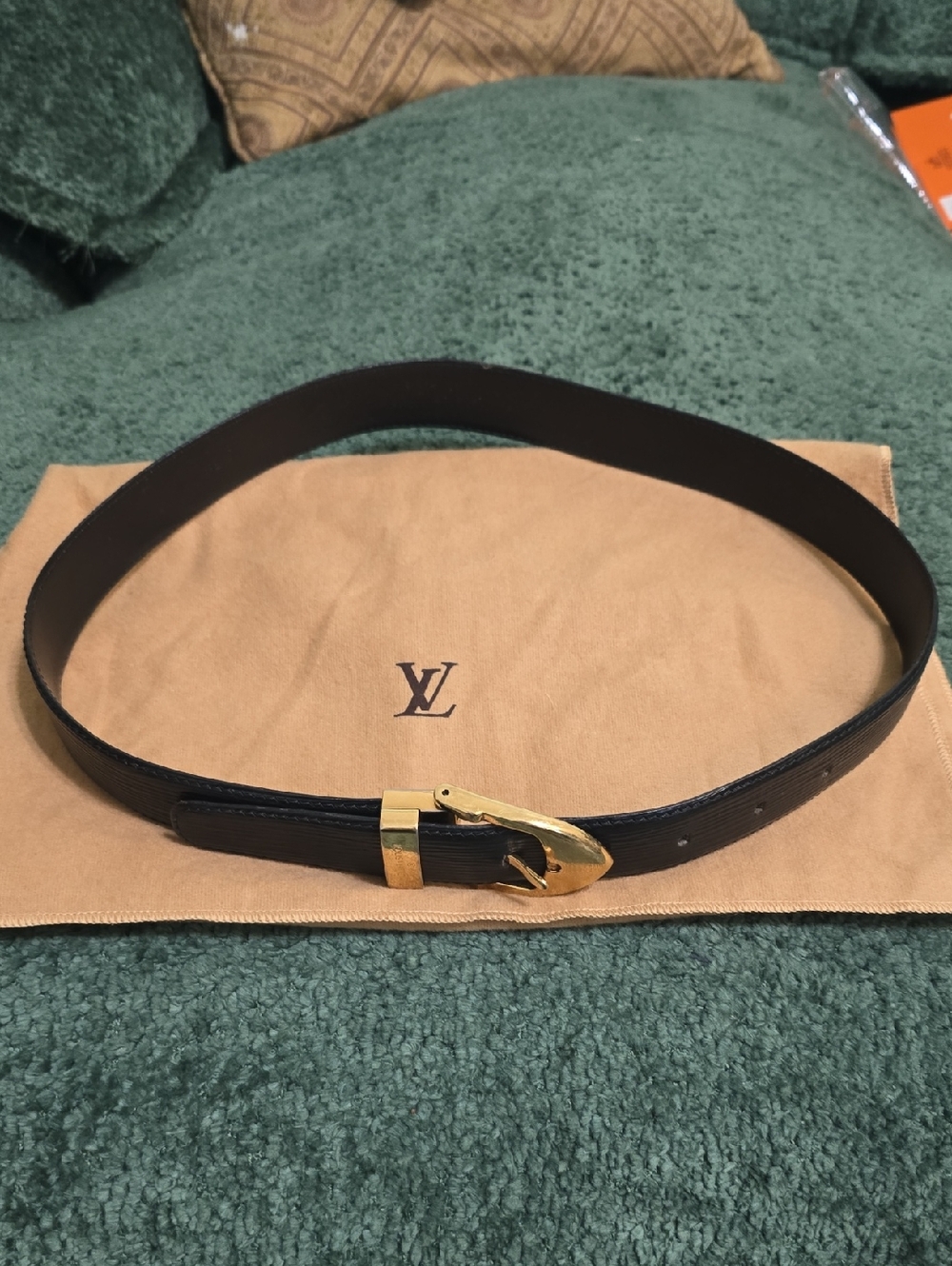 Louis Vuitton Black Epi Leather Belt with Gold-Tone Buckle